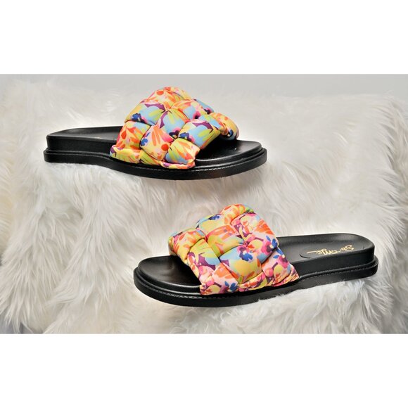 NWT So Me Womens Multicolor Slip-On Flats Slide Sandals Fluffy Lightweight - Picture 5 of 8